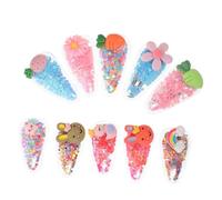 Healeved 10pcs Cute Bunny Hair Clips for Little Girls Glitter Quicksand Effect Colorful Pvc Side Clips Boys and Girls Accessories for Playdates