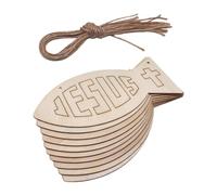 Healeved 10pcs Fish-Shaped Wooden DIY Craft Slices with 10 Hemp Ropes, Hollow Cutout Wood Decor Pieces for Home Hanging Decorations, Party Ornaments, and Hand-Painted Art Projects