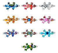 Healeved 10Pcs Mixed Color UV Printed Alloy Gecko Charms 3.5X2.2X0.2Cm Jewelry Pendants for DIY Earrings Keychains Animal Craft Accessories