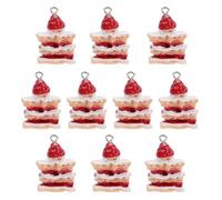 Healeved 10pcs Resin Mini Strawberry Cake Keychain Charms Gold Ring, Vivid 3D Dessert Pendants for DIY Jewelry Making and Bracelet Accessories
