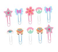 Healeved 10pcs Retro Hippy Bookmarks and Small Paper Clip Ornaments Set for Boys and Girls, Creative Portable Office Document Clips, Cute Cartoon Stationery Gifts for School and Home Use Random Style