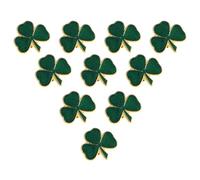 Healeved 10pcs St Patrick's Day Green Shamrock Brooch Pin for Women, Lightweight Zinc Alloy Portable Shamrock Badge, Elegant Design for Shoes and Hats at Irish Festival Parties