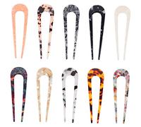 Healeved 10pcs U-shaped Hairpins Creative French Style Hair Forks Vintage Cellulose Acetate Hair Sticks for Women for Updos Parties Elegant Accessories