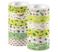 Healeved 12 Rolls Washi Tape Set with Insect Prints Butterfly Dragonfly Self-Adhesive Scrapbooking Tape for DIY Craft Making, Journal Decoration, and Wrapping