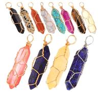 Healeved 12Pcs Natural Crystal Agate Hexagonal Pendant Necklaces, Copper Wire Wrapped Charm Pendants for Jewelry Making and Craft Accessories, Random Style for Women and Craft Projects