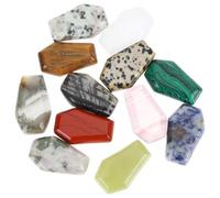 Healeved 12Pcs Natural Crystal Coffin-Shaped Worry Stones Pendant Set for Meditation and Jewelry Making, Delicate Healing Stones for Home Decor and DIY Crafts, Random Colors