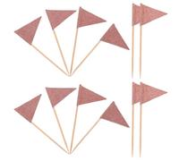 Healeved 12Pcs Rose Gold Triangle Cake Flags Decorative Dessert Picks Party Food Flags Cupcake Toppers for Fruit and Sweet Treats Table Decorations