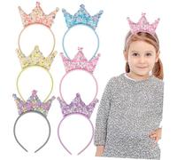 Healeved 12Pcs Sequin Crown Headband for Princess Hair Hoop with Double-sided Sparkly Sequins Party Hair Accessories for Birthday Festival Rave and Dress-up in Pink Gray Blue Yellow Coral