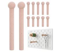 Healeved 12Pcs Wooden Pegboard Hooks Solid Wood Pegs for Wall Storage Tool Holders Peg Board Dowel Hooks for Workshop Home Organization (13x2.2x1.5 cm)