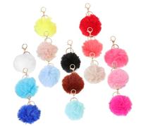 Healeved 15Pcs Fluffy Pompom Keychain Adorable Cartoon Bag Pendant Backpack Charm Soft Faux Rabbit Accessories for DIY Projects