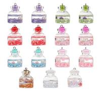 Healeved 15pcs Mixed Color DIY Milk Tea Bottle Charms Pendant Set, Hanging Keychain Accessories for Jewelry Making and Craft Decoration
