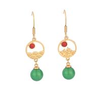 Healeved 1Pair Vintage Agate Bead Dangle Earrings for Women Retro Chinese Style Jewelry Chic Design Durable Material for Festivals Daily Wear Versatile Match with Any Outfit