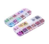 Healeved 2 Boxes Holographic Love Heart Nail Art Sequins Set Laser Manicure Glitter Stickers for DIY Nail Decoration