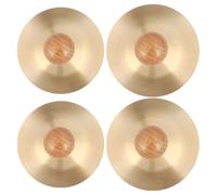 Healeved 2 Pairs Finger Cymbals - 3.5'' & 2.8'' Round Metal Hand Cymbals - Wooden Handle Copper Percussion Instrument for Band Performance Stage Belly Dance