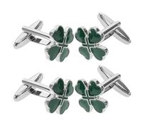 Healeved 2 Pairs Green Four Leaf Clover Shamrock Cufflinks for Men, Alloy St Patrick’S Day Shirt Accessories, Modern Irish Holiday Jewelry, Business and Party Sleeve Buttons