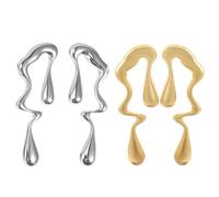 Healeved 2 Pairs Irregular Teardrop Earrings for Women - Silver and Gold Waterdrop Dangle Drop Earrings - Small Metal Ear Jewelry for Daily Wear and
