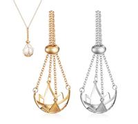 Healeved 2 Pcs Crystal Cage Necklace Crystal Stone Holder Necklace Creative Hollow Design Copper Lightweight Versatile Accessory for Women Jewelry Making 1.14x0.59x0.59in