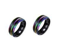 Healeved 2 pcs Men S Titanium Steel Rings Double Plated Rainbow Color Grooved Band Rust-resistant Jewelry for Anniversary Promise