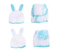 Healeved 2 Pcs Rabbit Costume Set for Months Breathable Soft Hat and Underpants Adorable Photo Props White and Blue Comfortable and Stylish Outfit for Newborn Photography