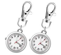 Healeved 2 Pcs Silver Clip-on Nurse Pocket Watches with Luminous Hands, Round Hanging Pendant Fob Watches for Healthcare Professionals
