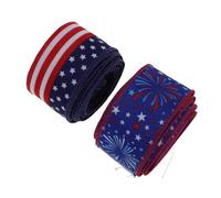 Healeved 2 Rolls Fabric Ribbon with Vibrant Patriotic Theme and American Flag Prints, 1.5 Inch X 5 Yards Each, Easy to Use and Remove, for DIY Wreath Bow and Festival Decoration