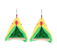 Healeved 2 Sets Green Triangle Bird Nest for Parakeets and Small Pets, Warm Hanging Sleeping Bed with Wood and Cotton Material, Quick Dry Feature, Suitable for Outdoor and Cage Use