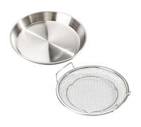 Healeved 20cm Stainless Steel Frying Oil Strainer with Double Handles and Drip Tray, Food Filter Basket for French Fries and Snack Serving, Household Cooking Oil Drain Rack