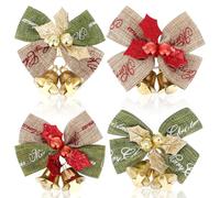 Healeved 20pcs Christmas Decorative Fabric Bows with Bells, Assorted Colour Xmas Party Bow Ornaments, Not Easy to Fade Or Deform, for Decorating Wine Bottles and Baskets