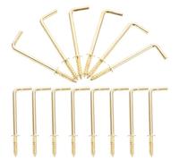 Healeved 20pcs Right Angle L-Shaped Self-Tapping Screw Hooks 1.5"x2.16" Carbon Steel Gold Finish Small Utility Hooks for Picture Hanging and Home Organization