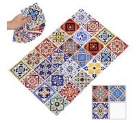 Healeved 24pcs Vintage Mexican Floral Pattern PVC Peel and Stick Tile Stickers, Self-Adhesive and Removable Wall Decals for Decorating Ceramic Tile Walls and Stairs, Elegant Home Decor