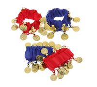 Healeved 2pairs Belly Dance Accessories Bell Bracelets Sequins Coin Bangles for Dancing Performance Red Blue and Royal Bag