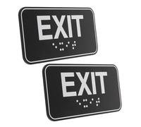Healeved 2pcs Acrylic Self-adhesive Exit Sign with Braille 20x5cm Vertical Door Exit Sign for Indoor Business Office Safety Emergency Compliance