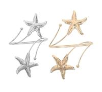 Healeved 2PCS Adjustable Metal Arm Cuff Bracelet, Ocean Theme Armlet Jewelry, Upper Arm Spiral Bangle, Beach Vacation Party Accessories, Nautical Star Coil Band