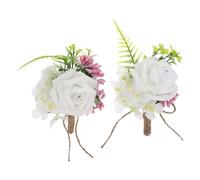 Healeved 2pcs Artificial Emulation Rose Corsage Brooch Set for Wedding Bridal Banquet, White Pe Rose Boutonniere Pin Decoration for Groom and Bride Suit