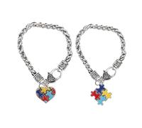 Healeved 2pcs Autism Puzzle Charm Bracelets Zinc Alloy Fashionable Autism Awareness Hand Chains Creative Design for Inclusivity and Support