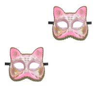 Healeved 2pcs Cat Cosplay Mask for Pink Half Face for Halloween Costume Parties Realistic Design Safe and Reusable Party Supplies for