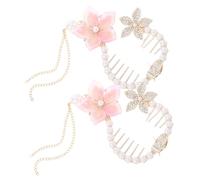 Healeved 2pcs Cherry Blossom Tassel Hair Clips with Faux Pearls Lightweight Non-slip Claw Clips for Women Birthday Party Elegant Bun Ponytail Holders