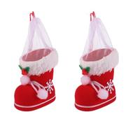 Healeved 2Pcs Christmas Candy Boots for Sweets Mini Christmas Santa Boots Treats Bags Xmas Stocking Bags Xmas Tree Ornaments Party Goodie Pouches with Hanging Net and Rope