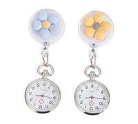 Healeved 2pcs Clip-on Pocket Watch with Flower Pattern for Nurses and Doctors, Zinc Alloy Material, Large Black Arabic Markers, Stylish and Simple Design, Birthday