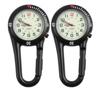 Healeved 2pcs Clip-on Quartz Fob Watch with Fluorescent Dial, Alloy Backpack Belt Buckle, Glow-in-the-Dark Clip Watch for Climbing and Fitness, Black
