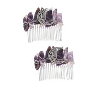 Healeved 2pcs Crystal Hair Comb Delicate Party Headdress for Women and Handmade Natural Purple Crystal Moon and Star Design Comfortable Fit for All Ages