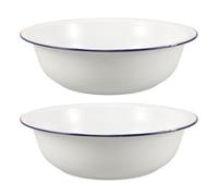 Healeved 2pcs Enamel Foot Bath Basin, Retro White Enamelware With Blue Rim, 13.4" Deep Soaking Tub For Spa & Home Salon, Wash Basin For Feet & Laundry