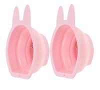 Healeved 2pcs Foldable Silicone Bunny-shaped Makeup Brush Cleaners with Hanging Hook, Pink Makeup Sponge Cleaner Bowls for Travel and Daily Beauty Tool