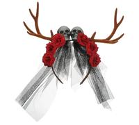 Healeved 2pcs Gothic Demon Horns Headband with Skull Rose and Antler Decor for Women Halloween Cosplay Party Accessory Lightweight Goth Headpiece for Costume and Stage Performance