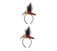 Healeved 2pcs Halloween Headband Tiny Witch Hat Headband Fake Plume for Festival Carnival Party Hair Accessory