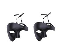 Healeved 2pcs Halloween One-eyed Half Face Mask Black Retro Masquerade Eye Mask for Cosplay Party Adults Unisex Comfortable Abs Material