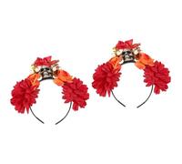 Healeved 2pcs Halloween Skull Hair Hoop Day Dead Cosplay Artificial Flowers Headband Women Halloween Party Hair Accessory