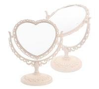 Healeved 2pcs Heart Shape Double-sided Swivel Desktop Makeup Mirrors, Beige Oval Table Vanity Cosmetic Mirrors for Dormitory and Home Use