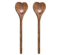 Healeved 2pcs Heart Shaped Acacia Wood Spoons, Small Multi-use Wooden Kitchen Utensils for Stirring, Serving Salad, Honey, 25.5x7x1.3cm, Reusable Cooking and Dessert Spoons