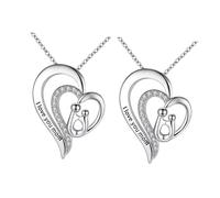 Healeved 2Pcs Heart Shaped Pendant Necklace Romantic Clavicle Chain for Women Mum Daughter Gift Stylish Chic Accessory for Mother's Day